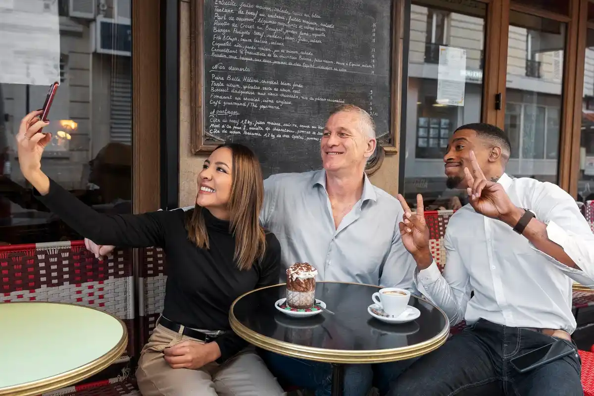 mature adults talking relaxed netherlands cafe