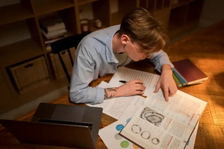 dutch student studying morning vs evening college library night