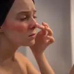 woman applying toothpaste to acne closeup