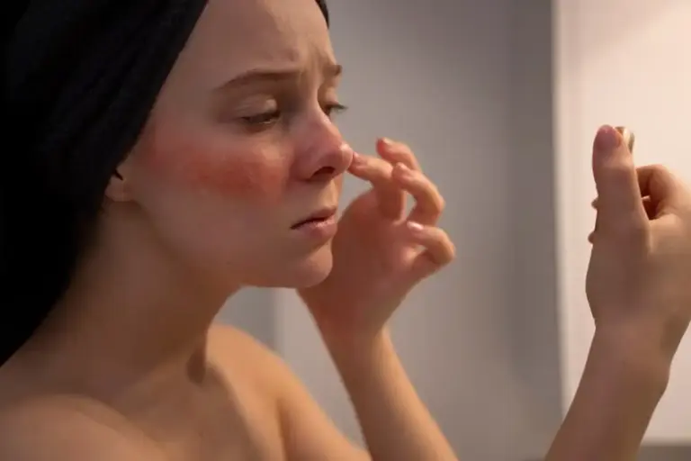 woman applying toothpaste to acne closeup