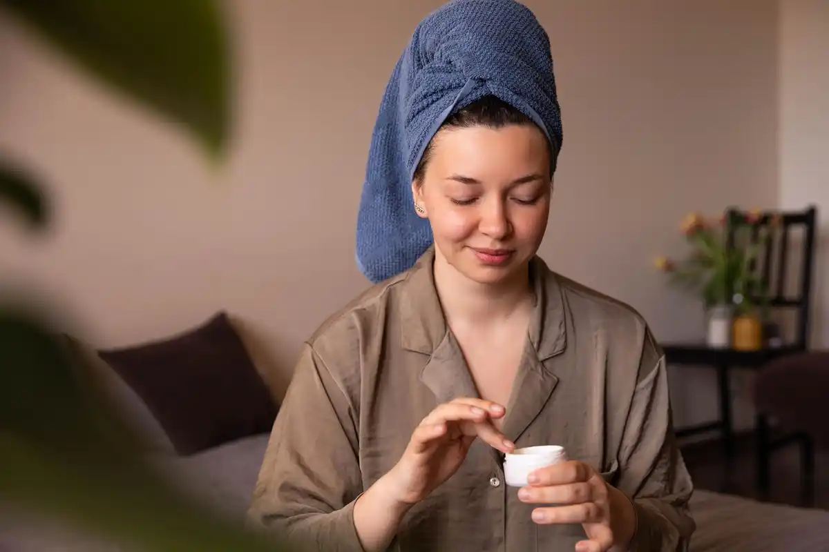 Korean woman facial skincare routine rice water