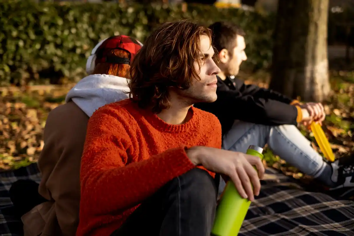dutch adults having spontaneous conversation outdoors