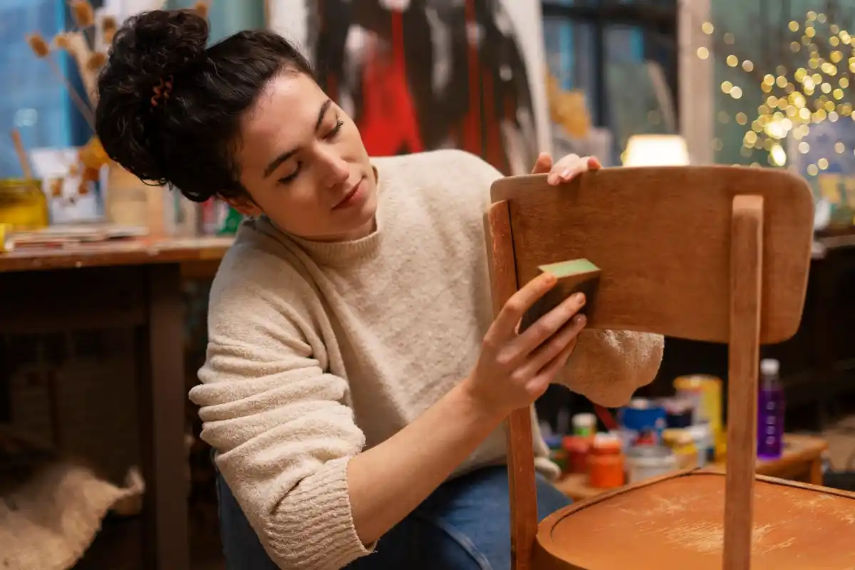 dutch woman taking photo of old items for online selling
