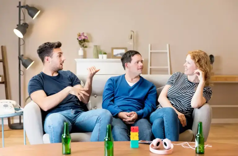 dutch friends talking smiling home interior conflict resolution